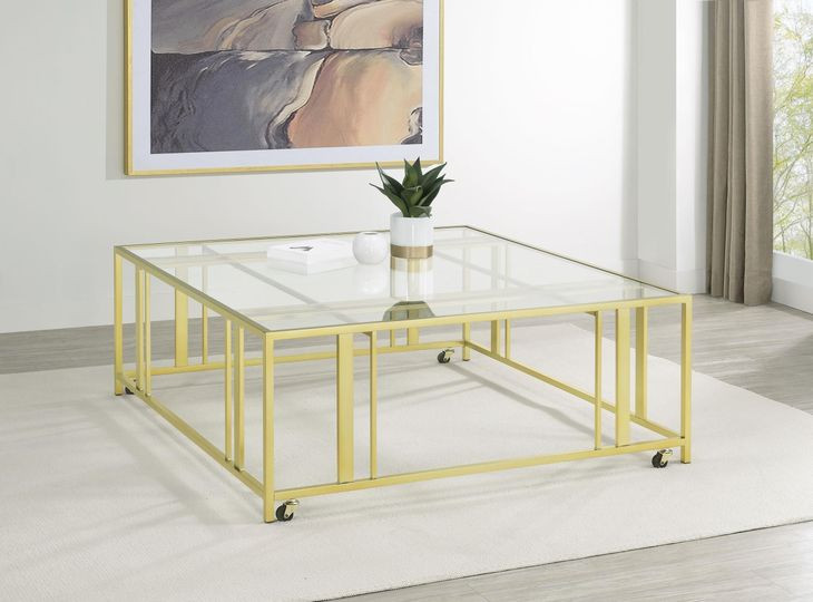 Adri Matte Brass And Glass Top Square Coffee Table