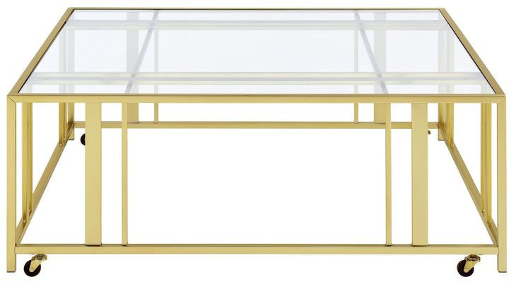 Adri Matte Brass And Glass Top Square Coffee Table