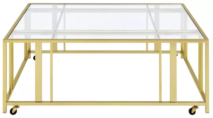 Adri Matte Brass And Glass Top Square Coffee Table