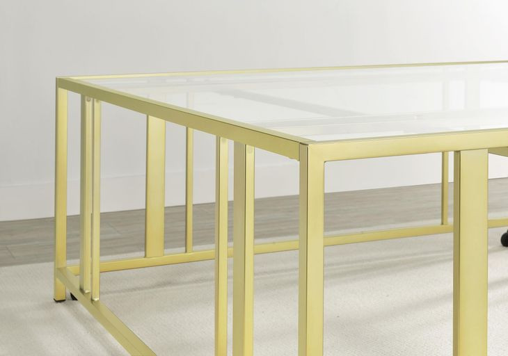 Adri Matte Brass And Glass Top Square Coffee Table