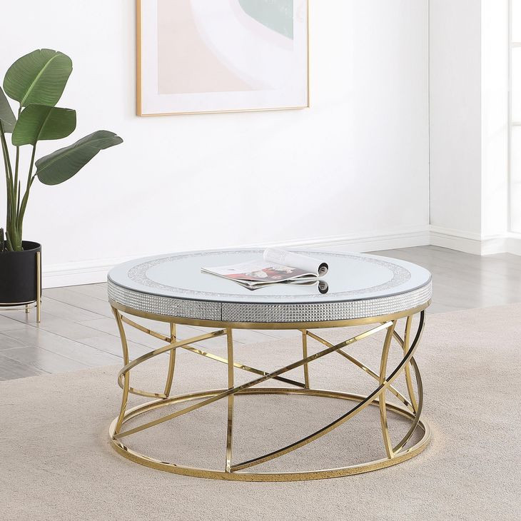 Elise Gold And Mirror Top Round Coffee Table