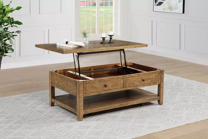 Payne Distressed Brown Rectangular Lift Top Coffee Table