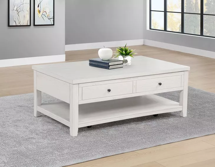 Payne Distressed White Rectangular Lift Top Coffee Table