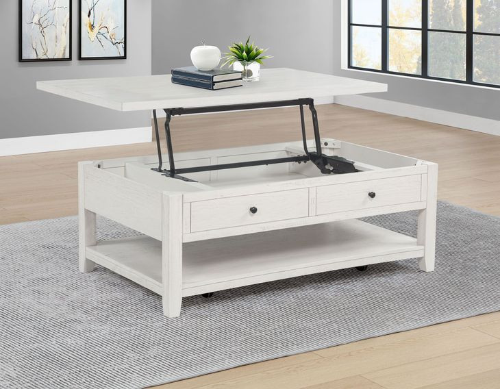 Payne Distressed White Rectangular Lift Top Cocktail Table