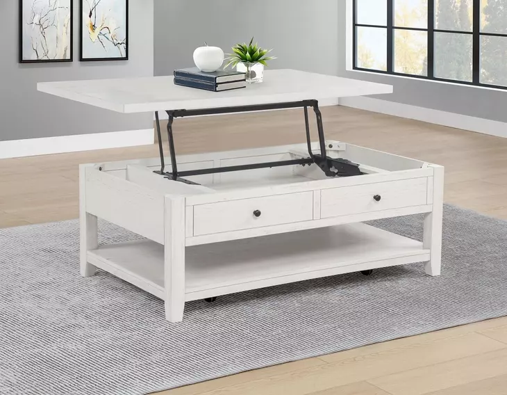 Payne Distressed White Rectangular Lift Top Coffee Table