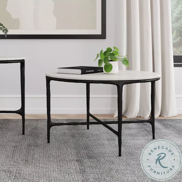 Hermas Black Marble Top Round Occasional Table Set