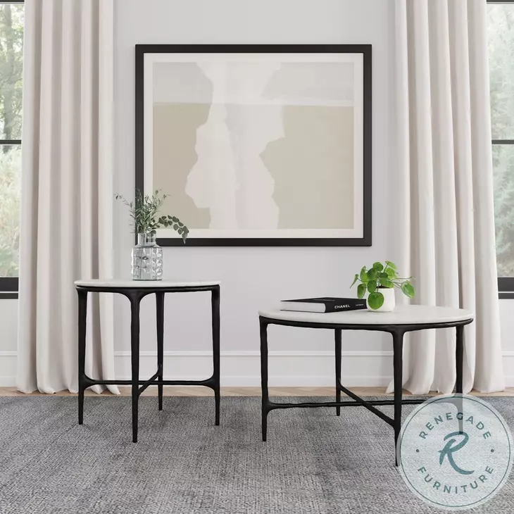 Hermas Black Marble Top Round Occasional Table Set