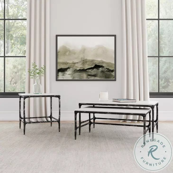 Ebby Antique Black 2 Piece Marble Top Nesting Occasional Table Set