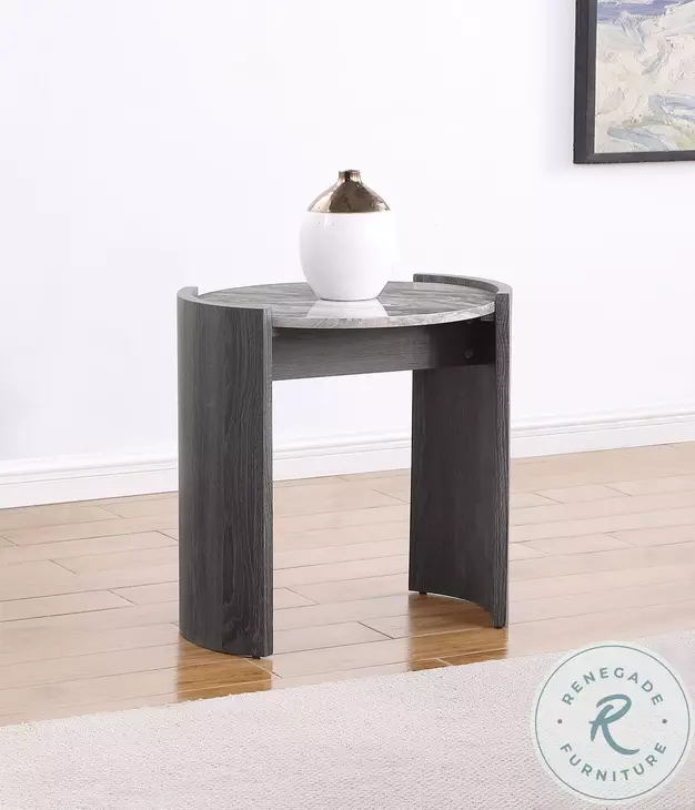 Gladstone Distressed Gray Faux Marble Round End Table