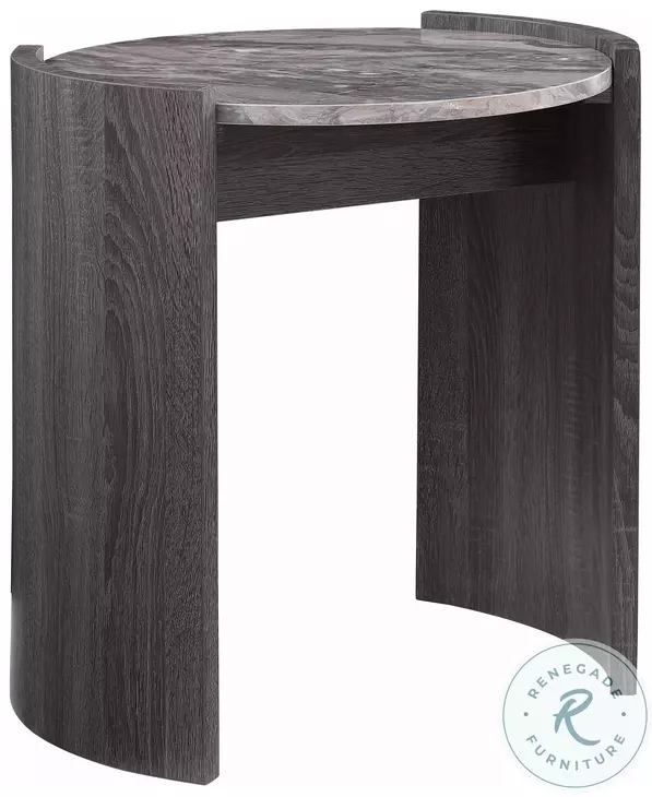 Gladstone Distressed Gray Faux Marble Round End Table