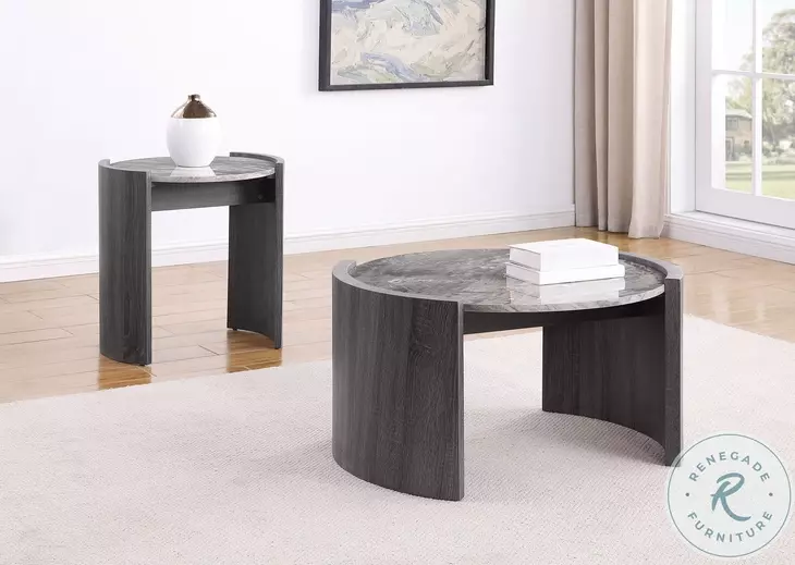 Gladstone Distressed Gray Faux Marble Round End Table