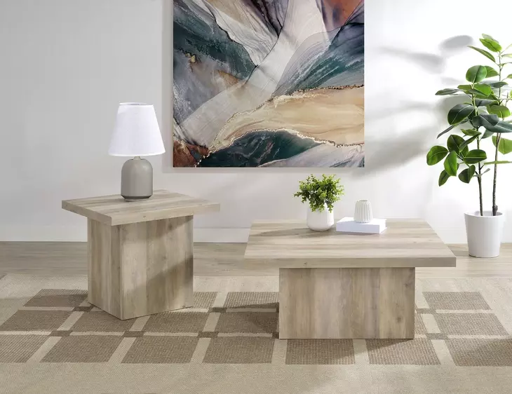 Devar Distressed Pine Square Occasional Table Set