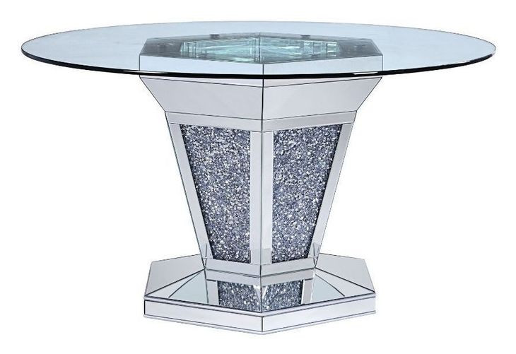 Noralie Silver and Gray 52" Round Glass Top Dining Table