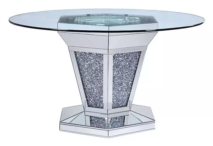 Noralie Silver and Gray 52" Round Glass Top Dining Table