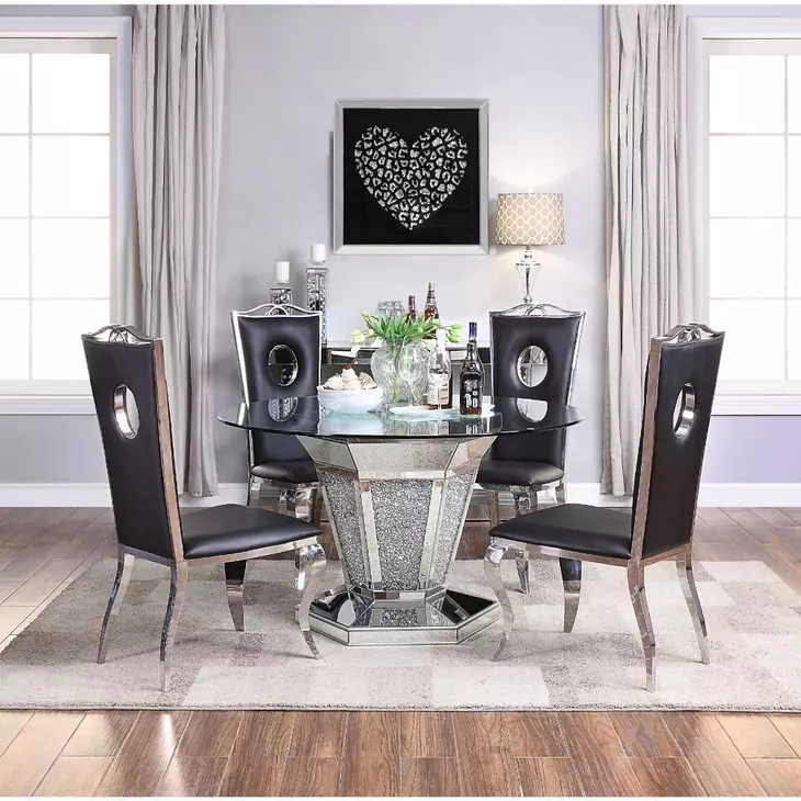Noralie Silver and Gray Round Glass Top Dining Room Set
