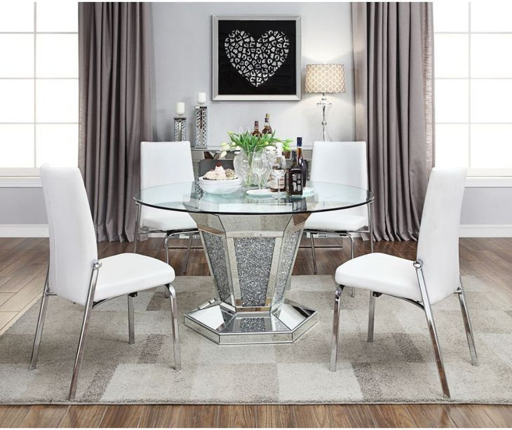 Noralie Silver and Gray 52" Round Glass Top Dining Table