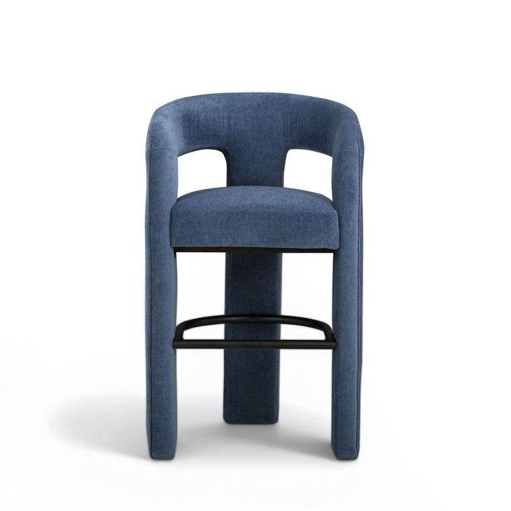 Malone Denim Blue Performance Fabric Upholstered Bar Stool