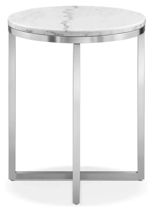Isolde White and Brushed Nickel Round Marble Top End Table