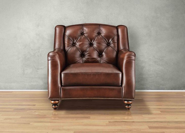 Kingswell Brown Leather Upholstered Accent Chair with Nailhead Trim