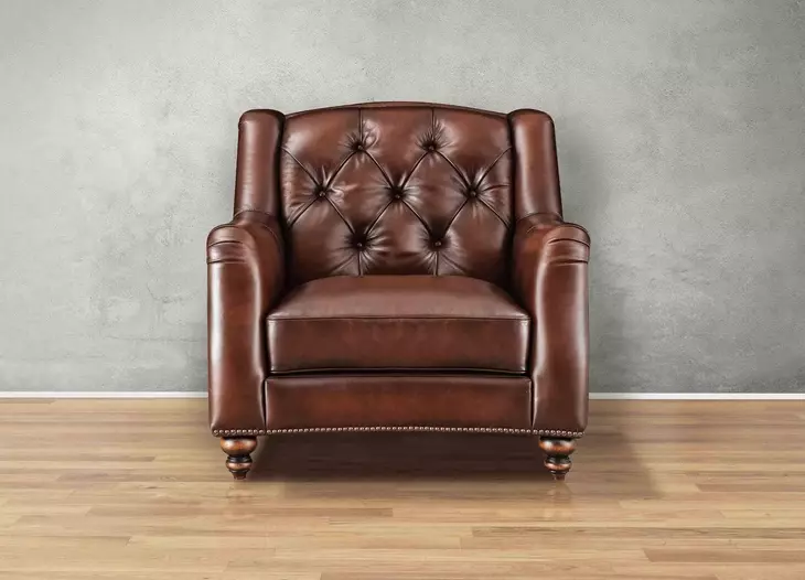Kingswell Brown Leather Upholstered Accent Chair with Nailhead Trim