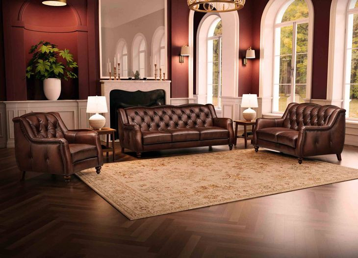 Kingswell Brown Leather Living Room Set