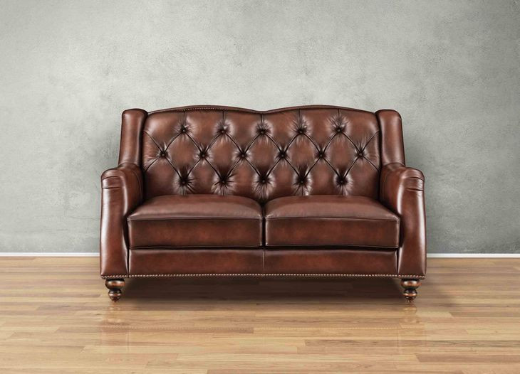 Kingswell Brown Leather 65" Loveseat with Nailhead Trim