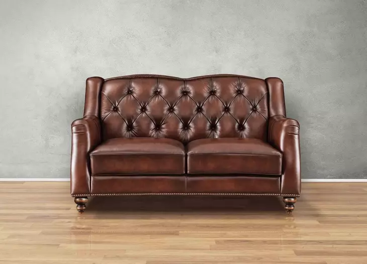 Kingswell Brown Leather 65" Loveseat with Nailhead Trim