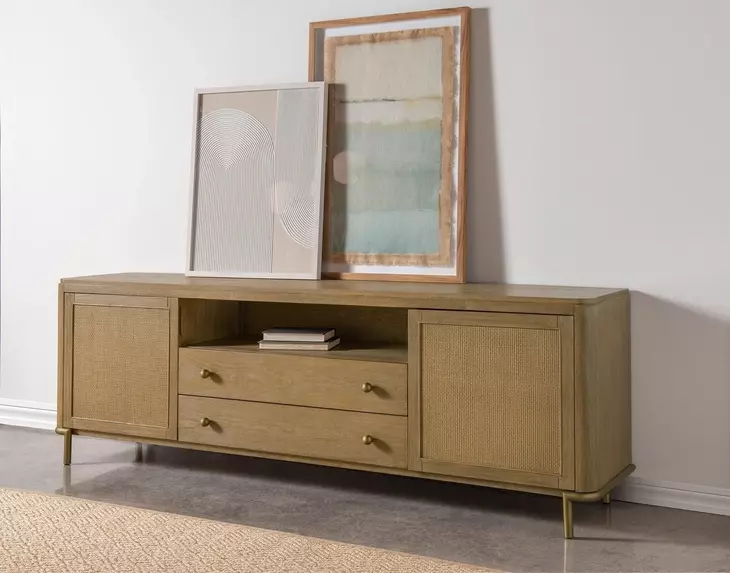 Arini Sand Wash 2 Door Rattan Cane TV Stand