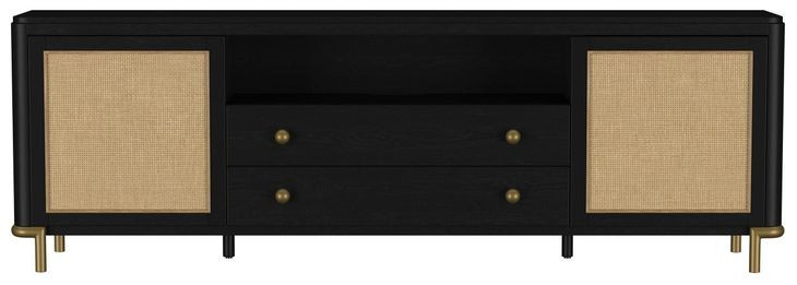 Arini Black 2 Door Rattan Cane TV Stand