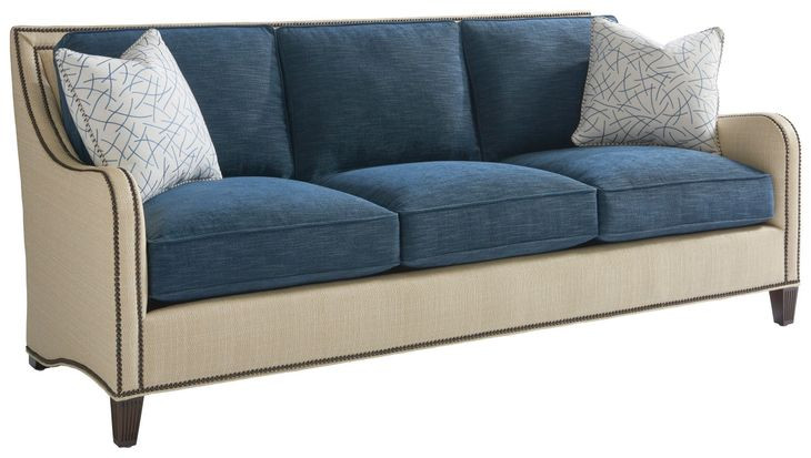 Twin Palms Koko Blue 85" Sofa with Pillows and Nailhead Trim