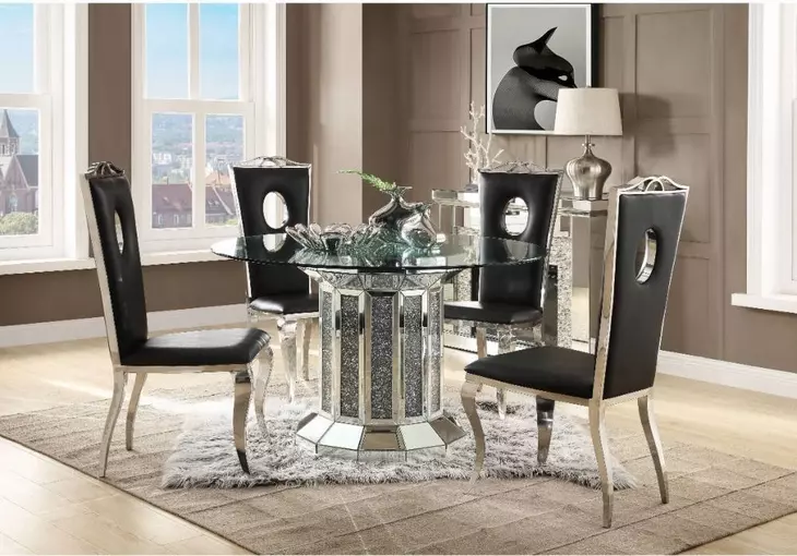 Noralie Silver Round Dining Room Set