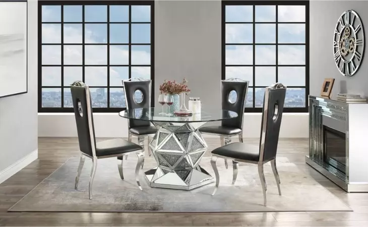 Noralie Clear Round Glass Top Dining Room Set