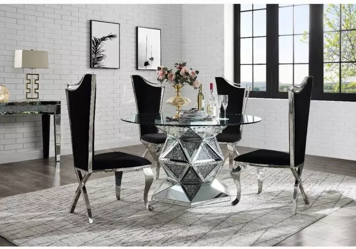Noralie Clear 52" Round Glass Top Dining Table
