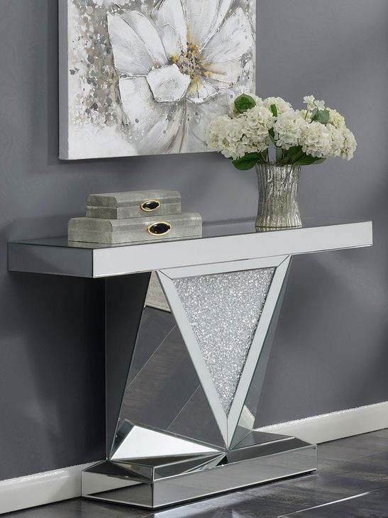Gunilla Silver And Clear Mirror Triangle Detailing Sofa Table