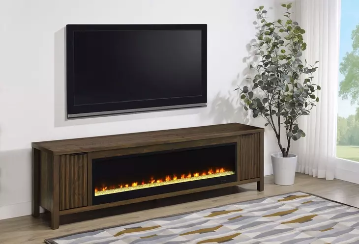 Carey Dark Pine 79" TV Stand with 2 Doors and Fireplace