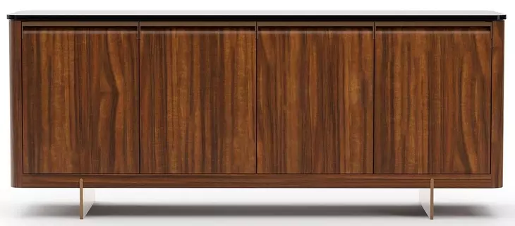 Altura Smoked Walnut and Champagne Gold 4 Door Glass Top Sideboard