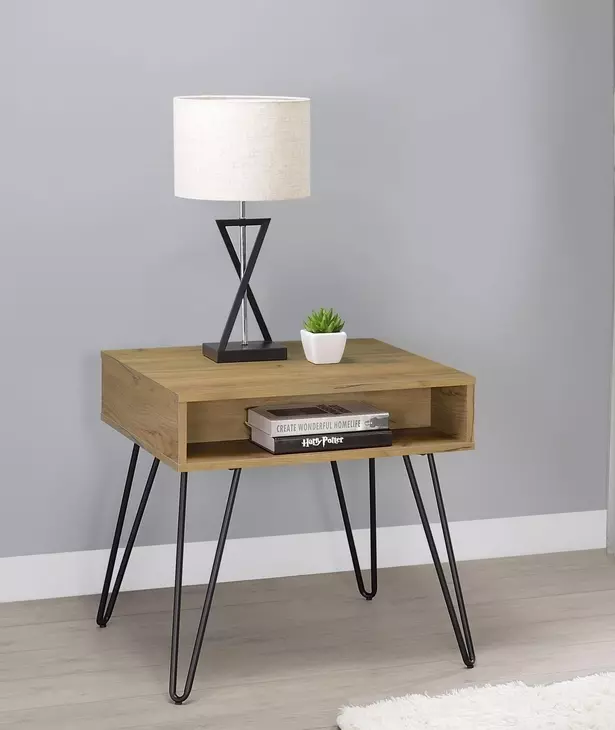 Fanning Golden Oak And Black End Table