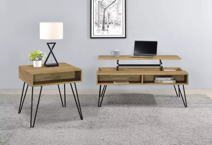 Fanning Golden Oak And Black End Table