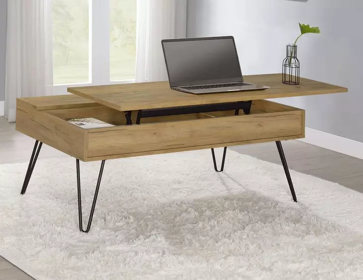 Fanning Golden Oak And Black Lift Top Coffee Table