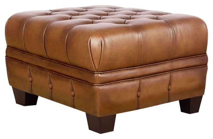 Haworth Saddle Leather Ottoman with Nailhead Trim