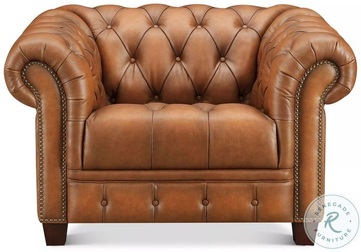 Haworth Saddle Brown Leather Upholstered Accent Chair with Nailhead Trim