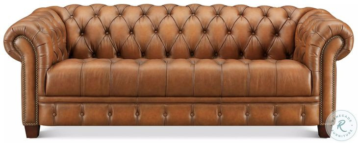 Haworth Saddle Brown Leather 89" Sofa with Nailhead Trim