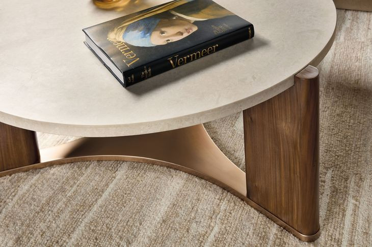 Eleana Medium Brown and Beige Round Marble Top Cocktail Table