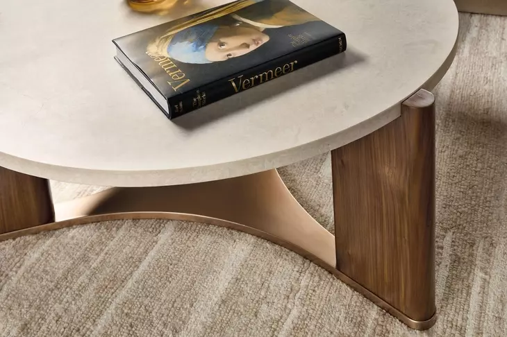 Solara Medium Brown and Beige Round Marble Top Cocktail Table