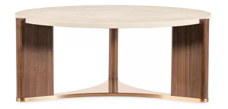 Solara Medium Brown and Beige Round Marble Top Cocktail Table