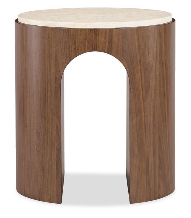 Eleana Medium Brown and Beige Round 22" Marble Top End Table