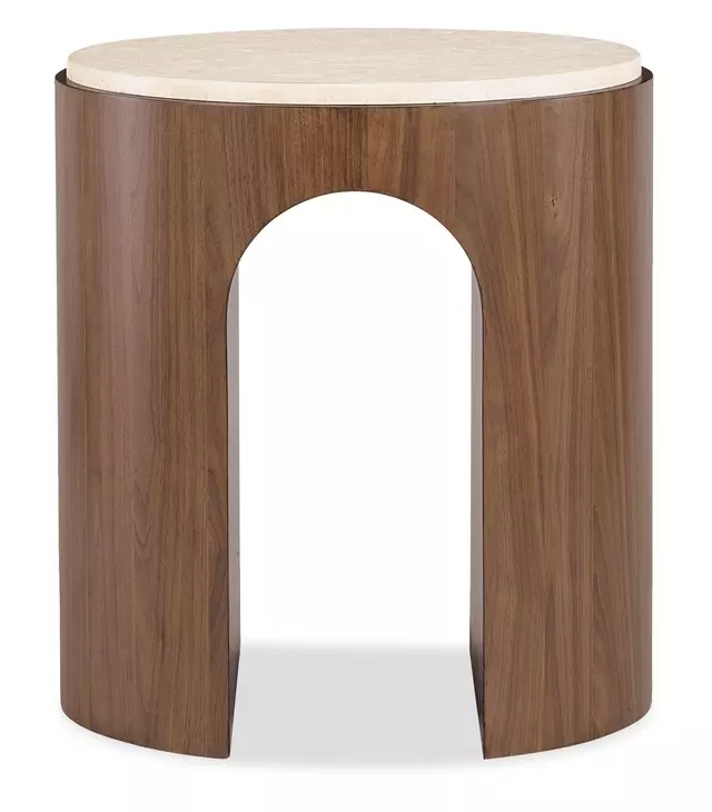 Solara Medium Brown and Beige Round 22" Marble Top End Table