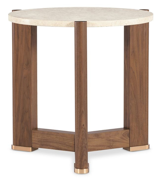Eleana Medium Brown and Beige Round 25.5" Marble Top End Table