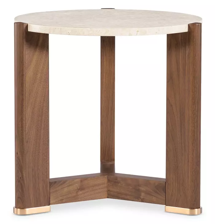 Eleana Medium Brown and Beige Round 25.5" Marble Top End Table