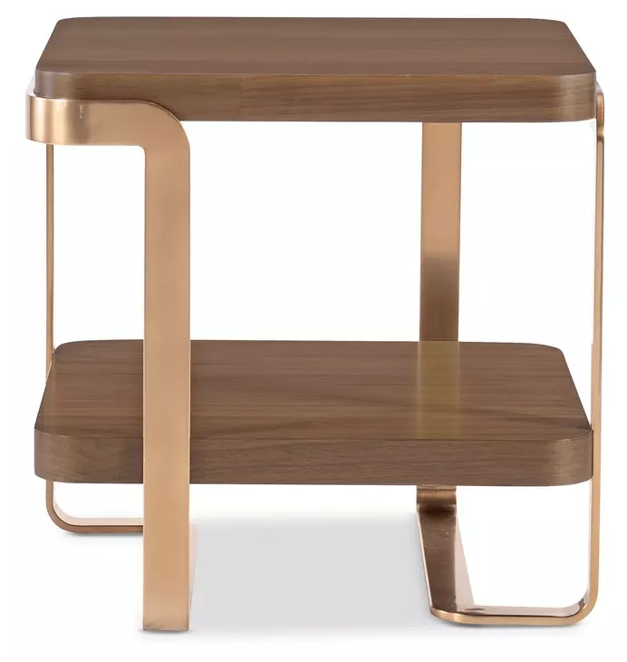 Solara Medium Brown and Gold Rectangular End Table